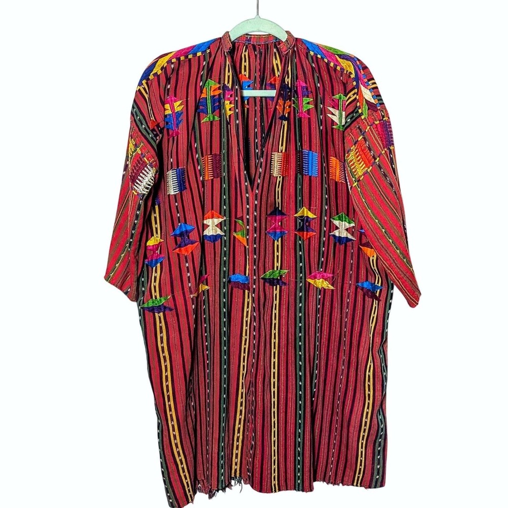 Vintage Guatemalan Solola Handwoven Colorful‎ Embroidered Tunic Huipil Textile